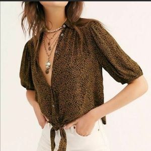 Free People Celia Leopard Print Blouse NWT